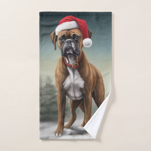 Perro Boxer en Navidad con nieve  (Toalla de mano)