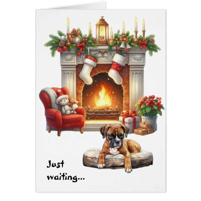 Perro Boxer Esperando la Navidad (Frente)