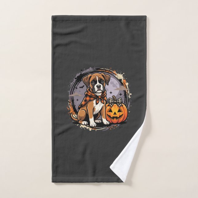 Perro Boxer Halloween Calabaza Sublimación (Toalla de mano)