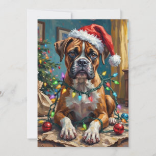 Perro Boxer Tonto Enredado en Luces de Navidad