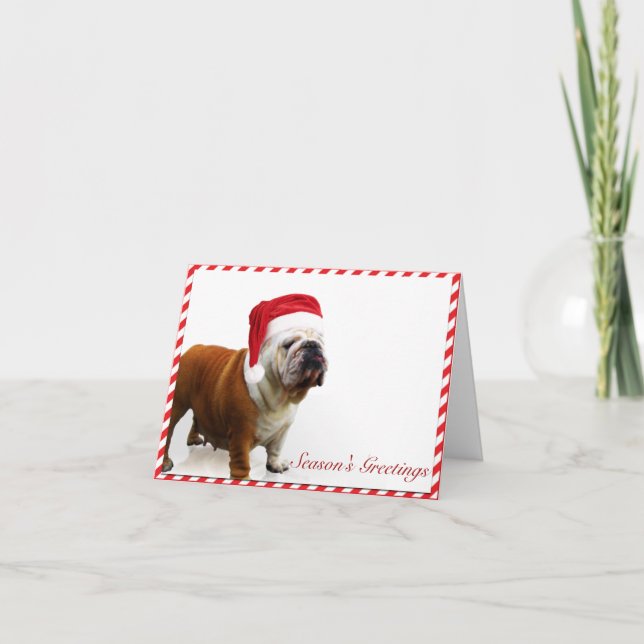 Perro bulldog en tarjeta de Navidades de Santa Hat (Anverso)