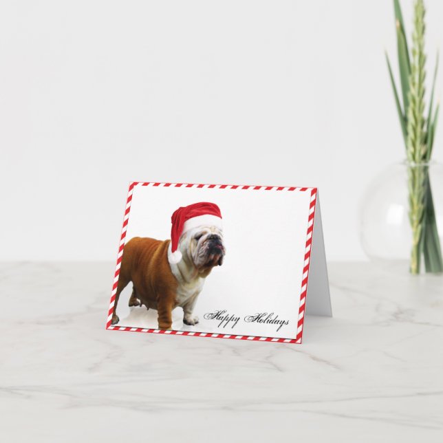 Perro bulldog en tarjeta de Navidades de Santa Hat (Anverso)