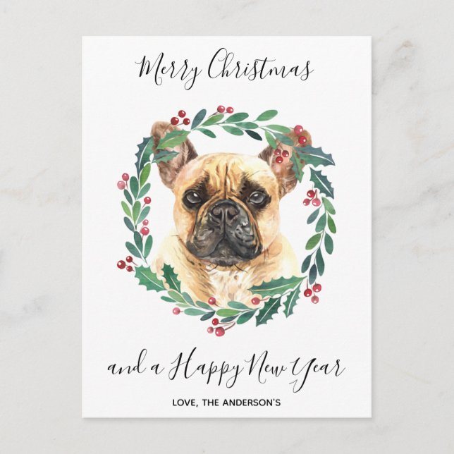 Perro Bulldog francés Elegante Feliz Navidad (Anverso)
