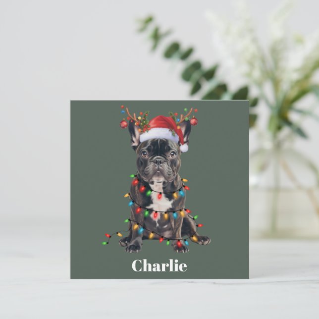 Perro Bulldog Francés Navidad Nombre Personalizado (Anverso de pie)