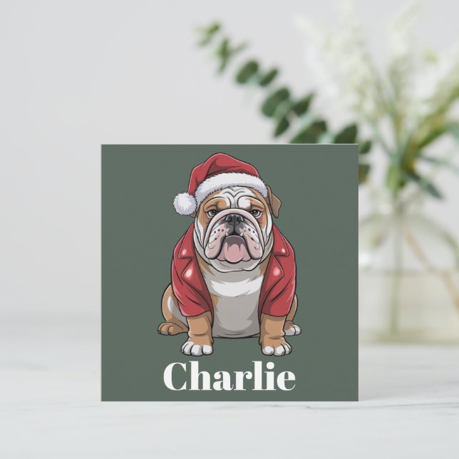 Perro Bulldog Inglés Navidad Nombre Personalizado  (Anverso de pie)