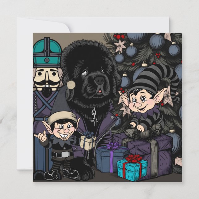 Perro cachorro de Newfoundland en Navidad gótica (Anverso)