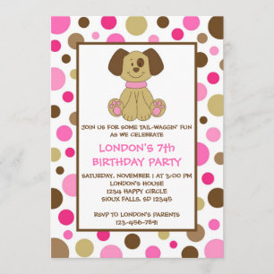 Perro cachorro Dots Invitaciones a Cumpleaños Rosa