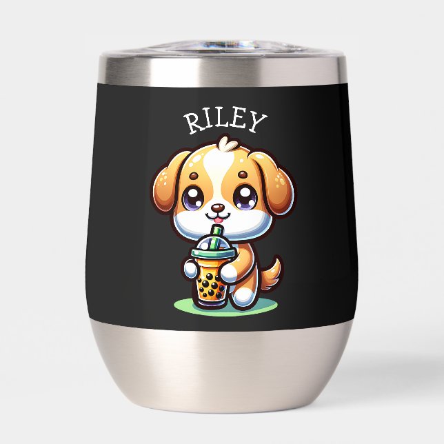 Perro cachorro kawaii con té de burbuja personaliz (Frente)