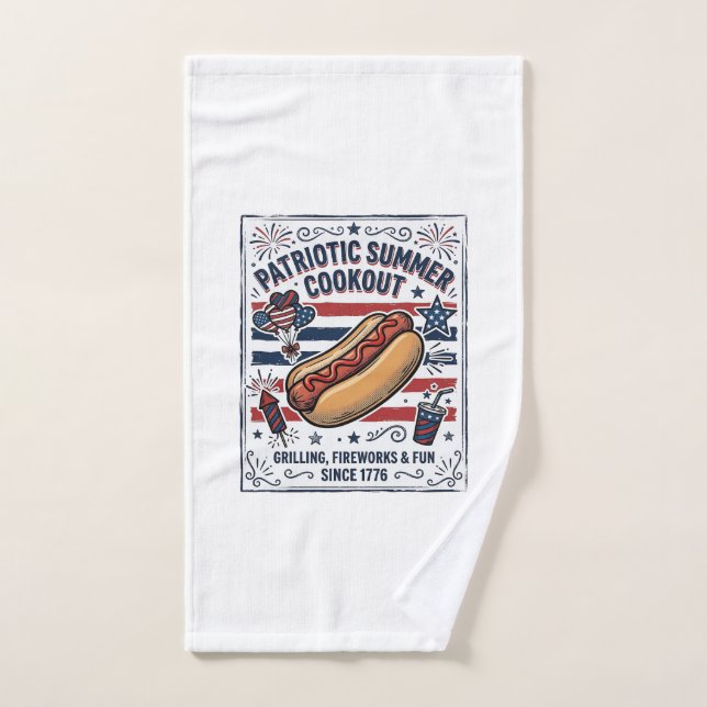 Perro Caliente Patriótico Vintage Cookout (Toalla de mano)