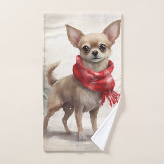 Perro chihuahua en Navidades de nieve (Toalla de mano)