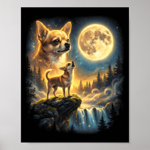 Perro Chihuahua noche iluminada por la luna arte C