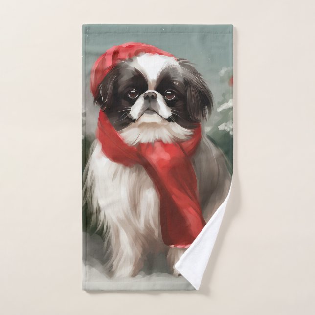 Perro chino chino en Navidades de nieve (Toalla de mano)