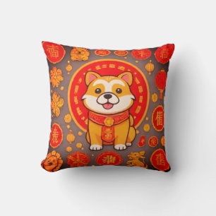Perro chino lindo almohada de año nuevoTira de alm