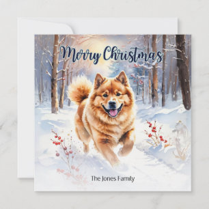 Perro Chow Chow en Navidad Aquarela Feliz Navidad