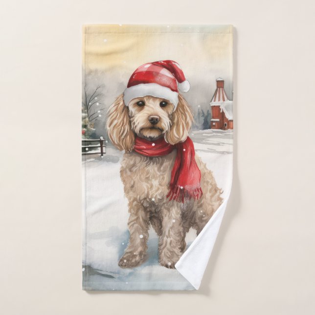 Perro Cockapoo en Navidades de nieve (Toalla de mano)