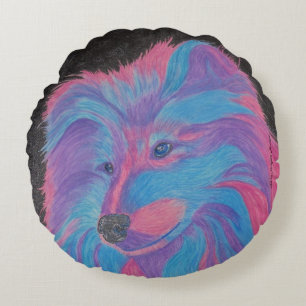 Perro colorido, almohada acuarela con lápiz