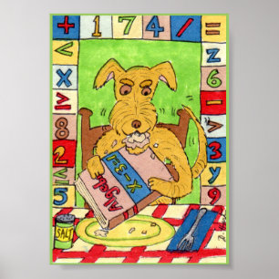 Perro comiendo matemáticas en casa Mini arte folcl