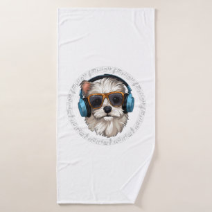 perro con auriculares perro con gafas escucha