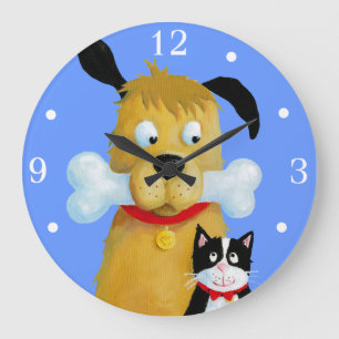 Perro con el hueso y el gato - reloj de pared