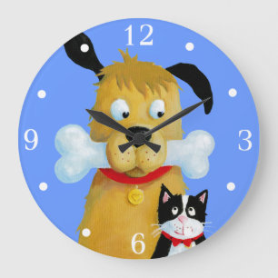 Perro con el hueso y el gato - reloj de pared
