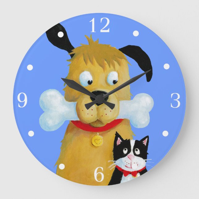 Perro con Hueso y Gato - Reloj de pared (Anverso)