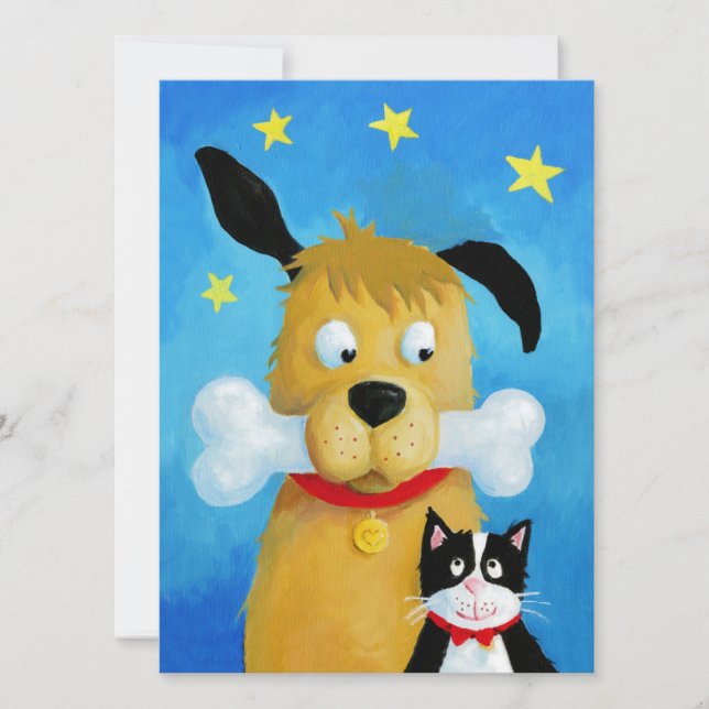 Perro con Hueso y Gato - Tarjeta de Navidades dive (Anverso)