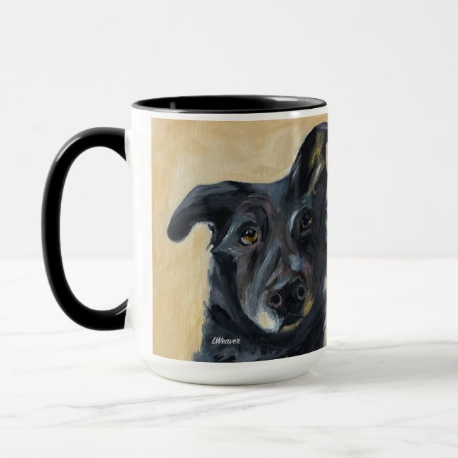 Perro con oreja doblada | Taza de dos tonos, 15 oz (Izquierda)