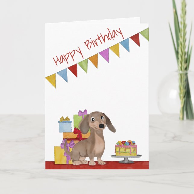 Perro con pastel y regalos Tarjeta de cumpleaños (Anverso)