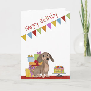 Perro con pastel y regalos Tarjeta de cumpleaños