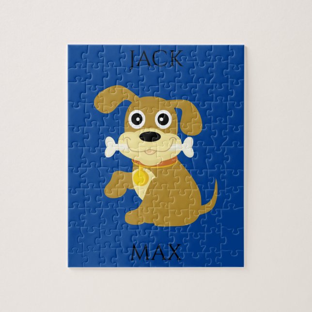 PERRO CON PUZZLE ÓSEA. NOMBRE DEL NIÑO Y DEL PERRO (Vertical)