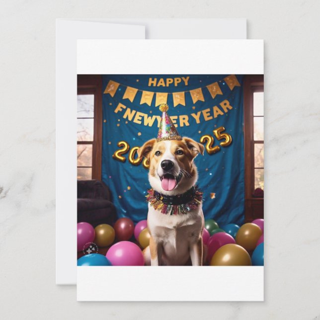 perro con tarjeta de Año Nuevo feliz (Anverso)