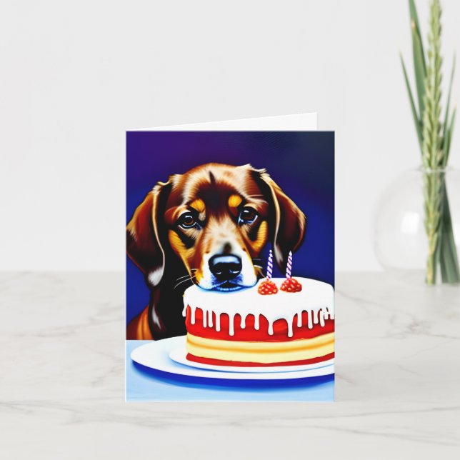Perro con tarjeta de felicitación doblada de cumpl (Anverso)