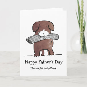 Perro con tarjeta del Día del Padre del periódico