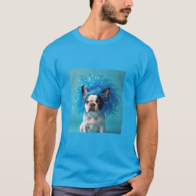 Perro con una camiseta de peluca azul (Anverso)