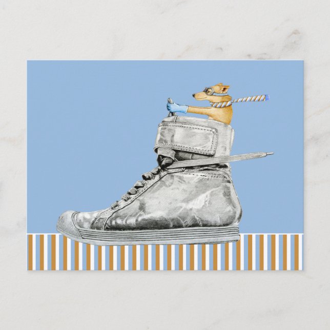 Perro conduciendo una postal con franjas de zapato (Anverso)