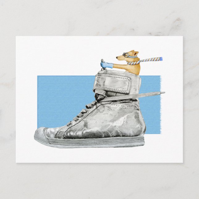 Perro conduciendo una postal para zapatos (Anverso)