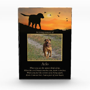 Perro conmemorativo con poema espiritual y foto Pe