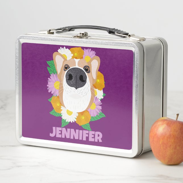 Perro Corgi con flores morado personalizado (In situ)