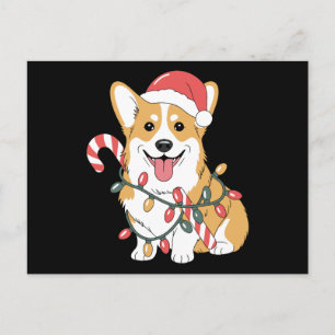 Perro Corgi de Navidad Sombrero de Santa Luces Cañ