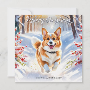Perro Corgi Galés de Pembroke en la nieve Navidad