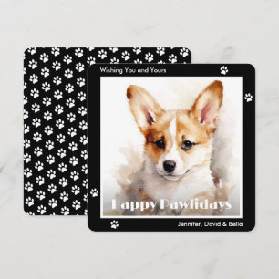Perro Corgi Galés Navidad Acuarela Negra
