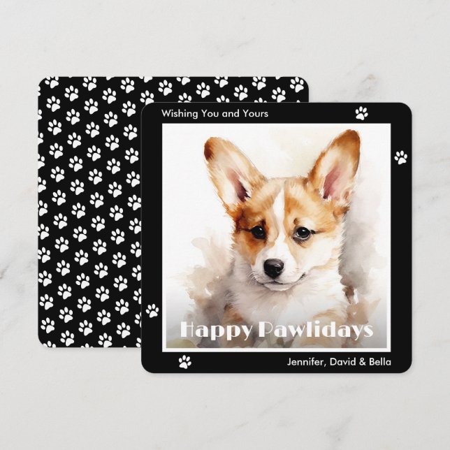 Perro Corgi Galés Navidad Acuarela Negra (Anverso / Reverso)