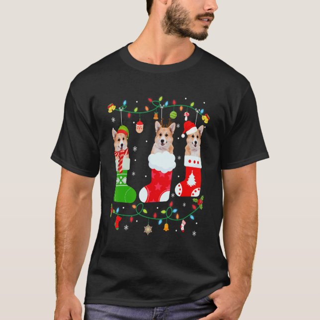 Perro Corgi Tres Calcetines Navidad Suéter Navidad (Anverso)