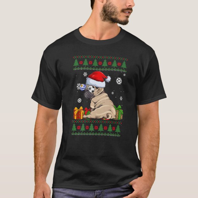 Perro Cute Pug Santa Hat Navidades feos suéter (Anverso)