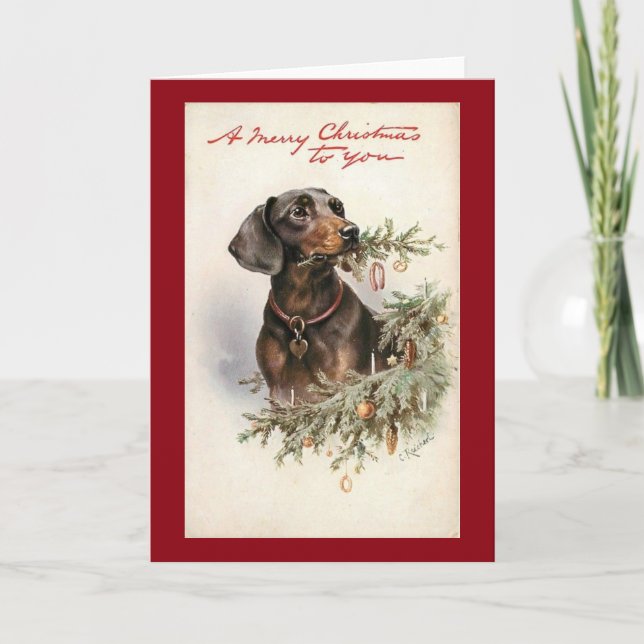 Perro Dachshund de Navidad de época (Anverso)