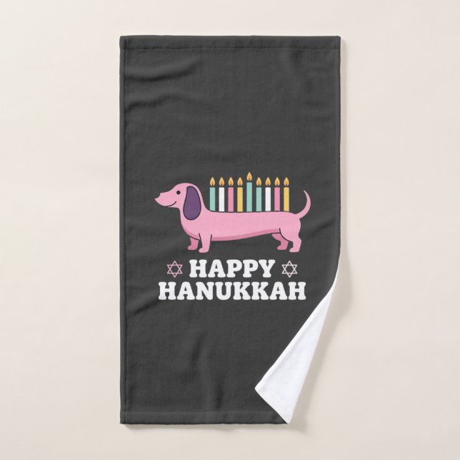Perro Dachshund feliz Hanukkah (Toalla de mano)