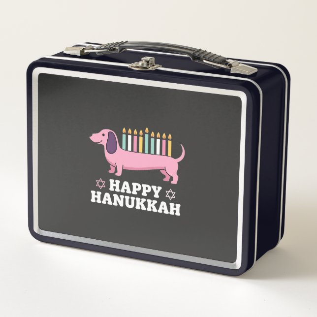 Perro Dachshund feliz Hanukkah (Anverso)