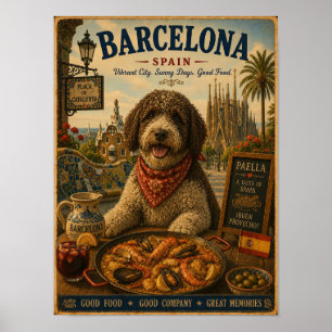Perro de Agua Español en Barcelona Póster de Viaje