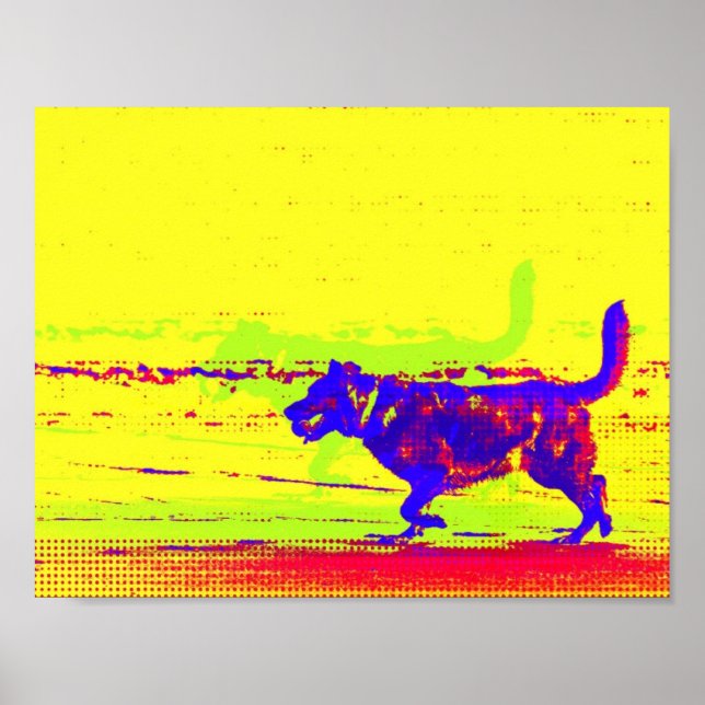 Perro de arte pop en un poster de playa (Frente)