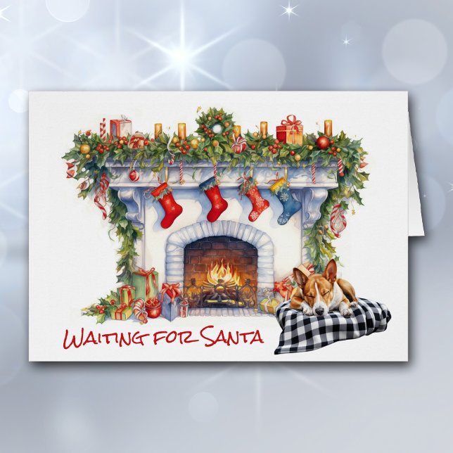 Perro de Basenji espera chimenea de Navidades de S (Subido por el creador)